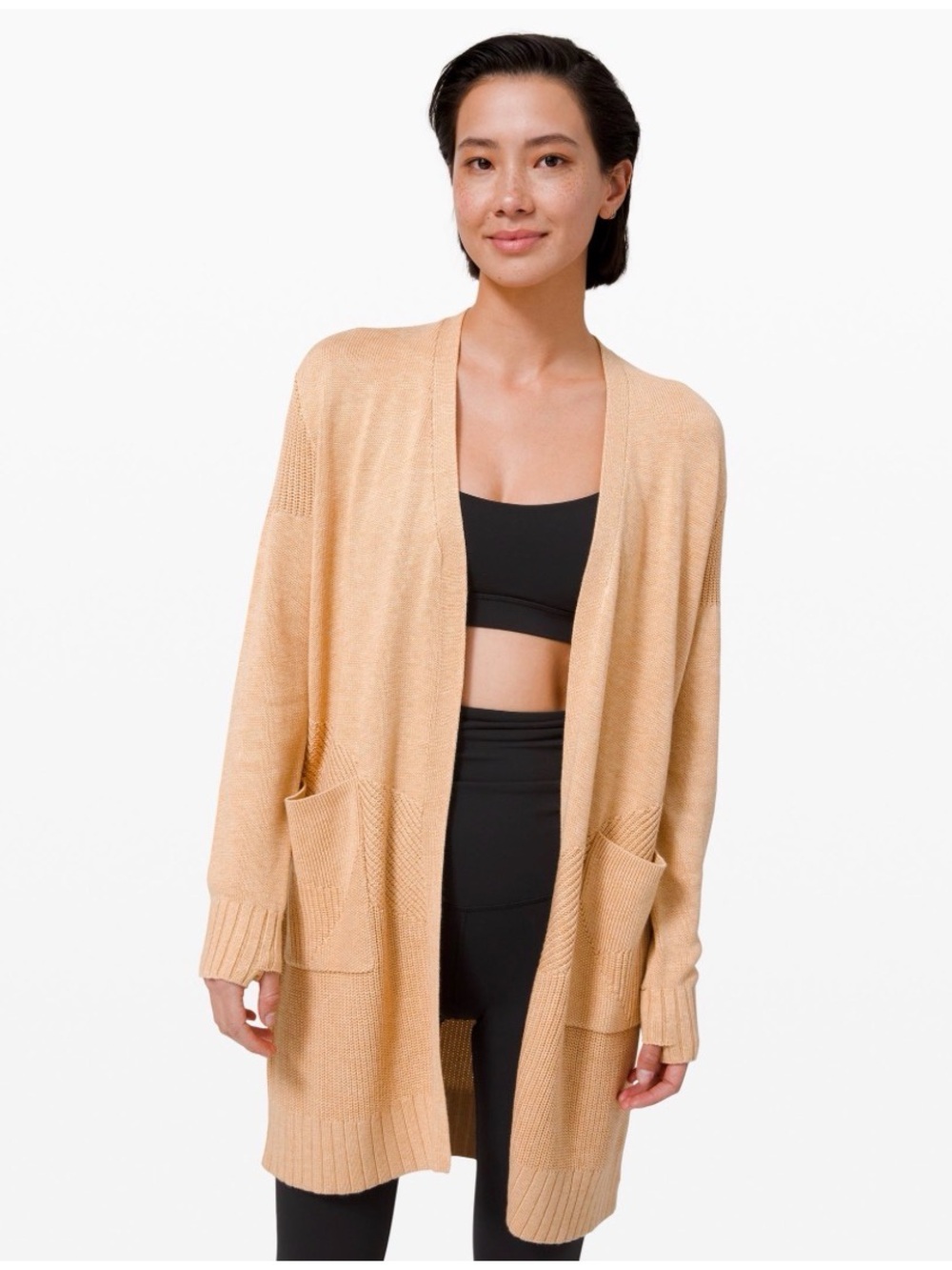 Lululemon Athletica Lulu Open Front Knit Cardigan Sweater Beige Size Large